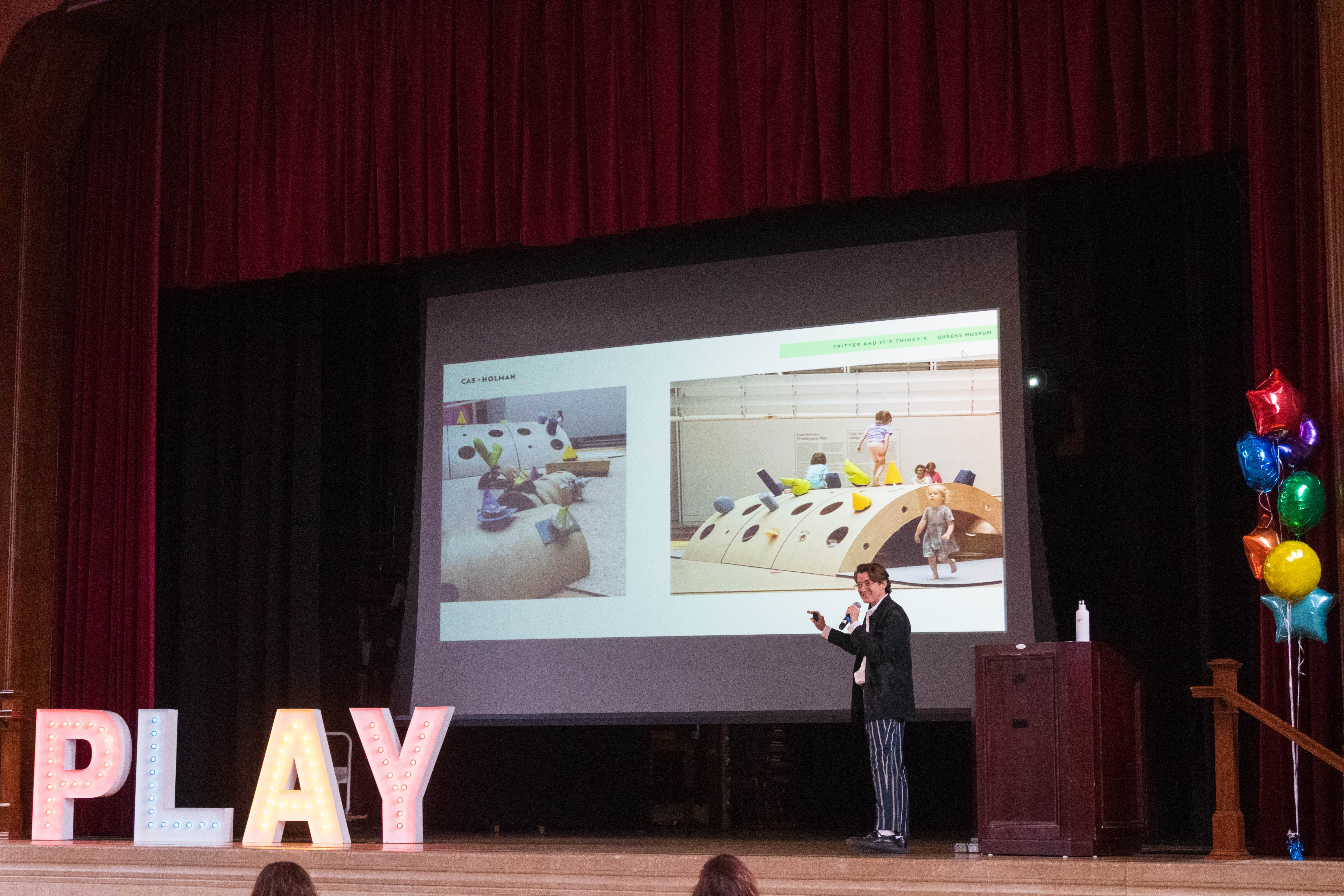 Cas Holman on stage giving her key note speech